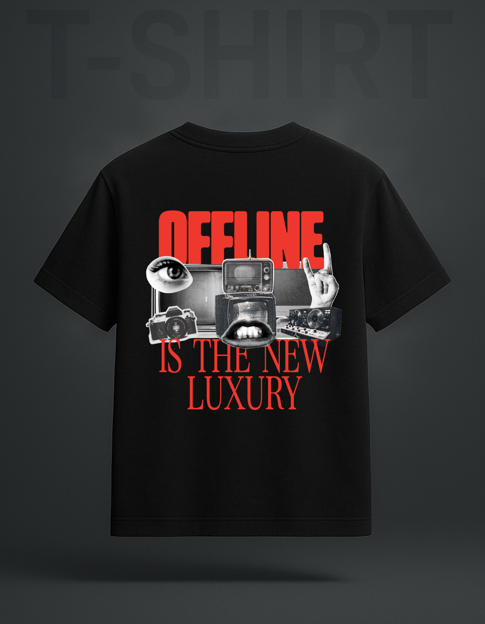 "OFFLINE IS THE NEW LUXURY" Collage Tee | Vintage Tech Back-Print